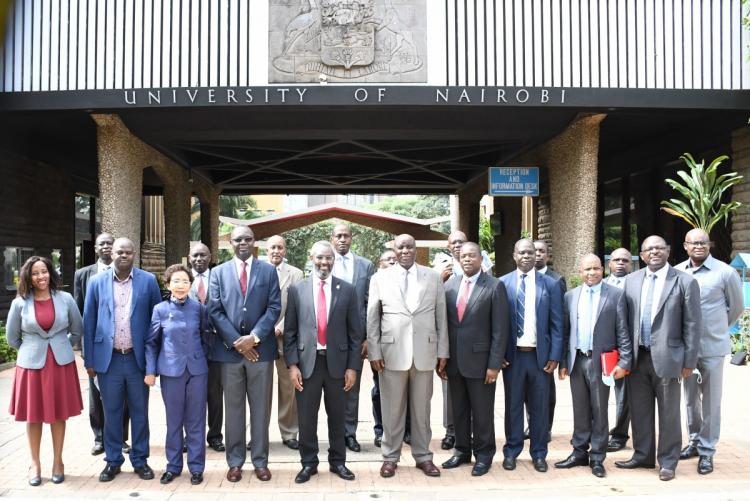 A delegation from Malawi government and MUST pose for a photo with UoN VC Prof Kiama after courtesy call on Tue Jan 15 2021